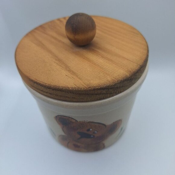 Roseville Crock Lid 1 Pint Low Small Painted Bear USA Made Pottery Canister Ohio - Picture 2 of 8